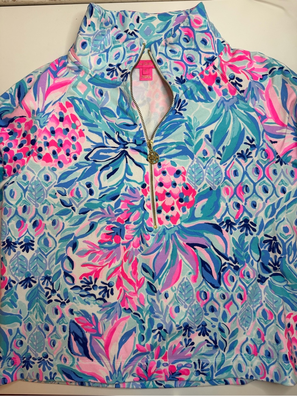 Lilly Pulitzer S Blue Pink Floral Half-Zip Pullover (Worn Once)
